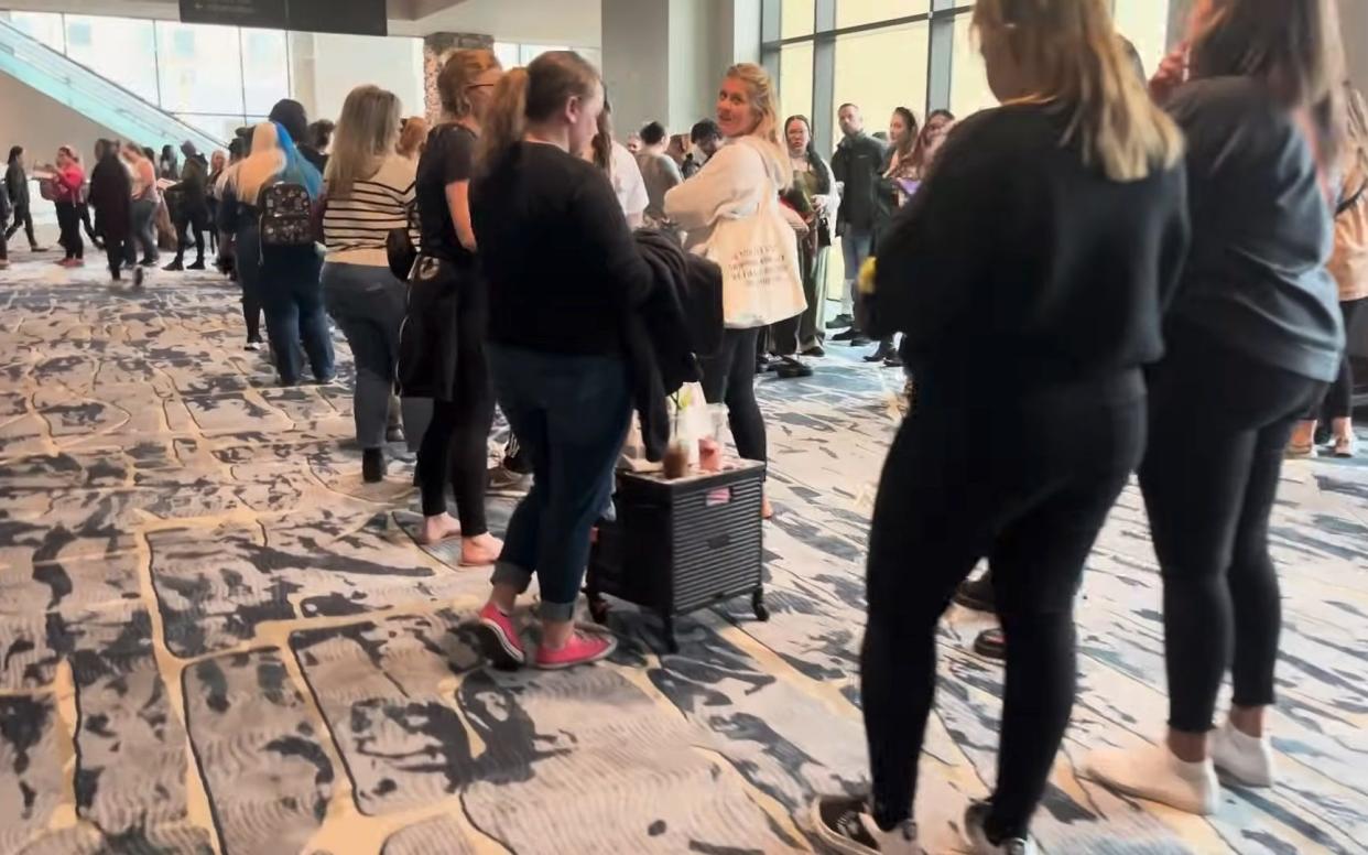 Attendees queueing at the book fair, held in Denver, Colorado