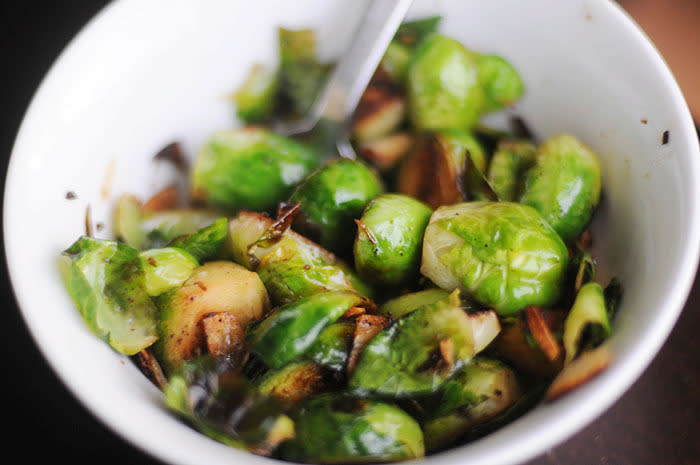 Braised Brussels Sprouts with Bacon and Hard Apple