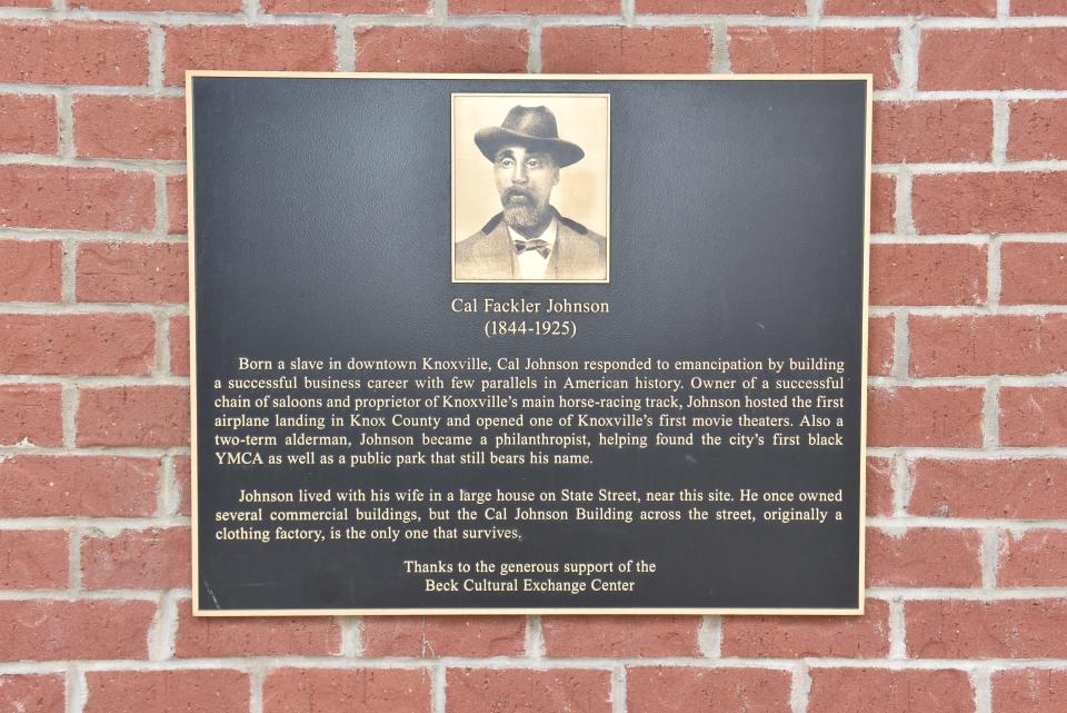 This plaque is on the wall of the Marble Alley Lofts across State Street from the Cal Johnson Building.