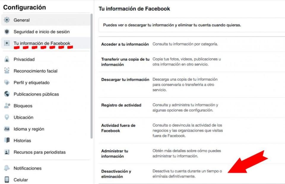 cómo eliminar una cuenta de Facebook