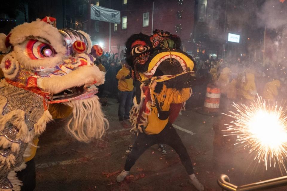 People celebrate the Lunar New Year of the Dragon in the streets of Philadelphia, Pennsylvania, U.S., on Feb. 10, 2024. <span class="copyright">Wolfgang Schwan—Getty Images</span>