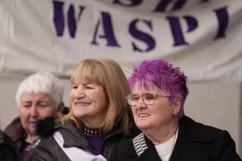 Women at a WASPI protest outside the Scottish Parliament in Edinburgh, campaigning for justice and full compensation