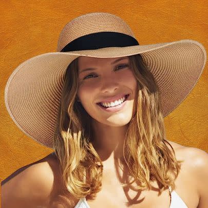 A wide-brimmed hat infused with sun protection