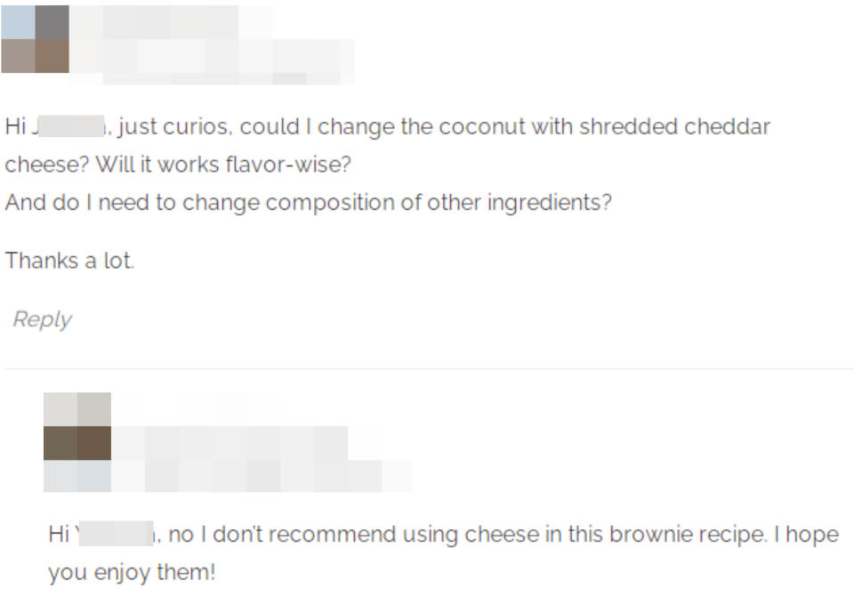 "no I don't recommend using cheese in this brownie recipe."