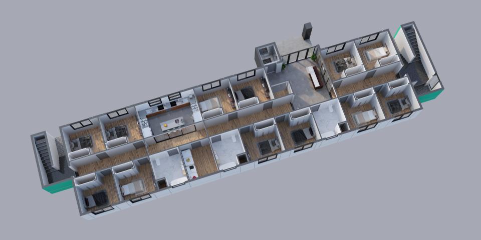 Rendering of architectural proposed design for multitenant housing units in Delray Beach.