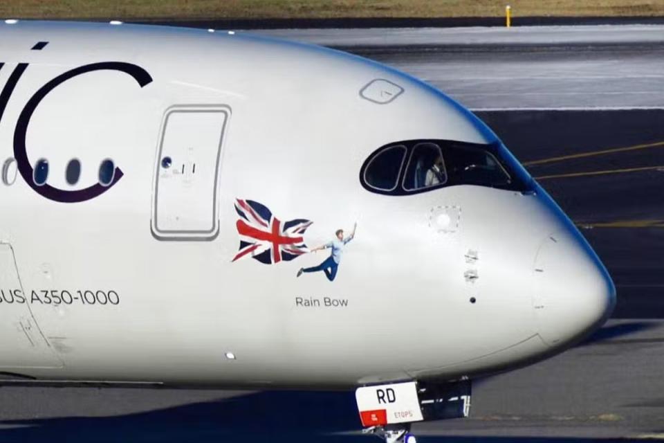 The flight which England went to Qatar on had small rainbow mascot (Virgin Atlantic)