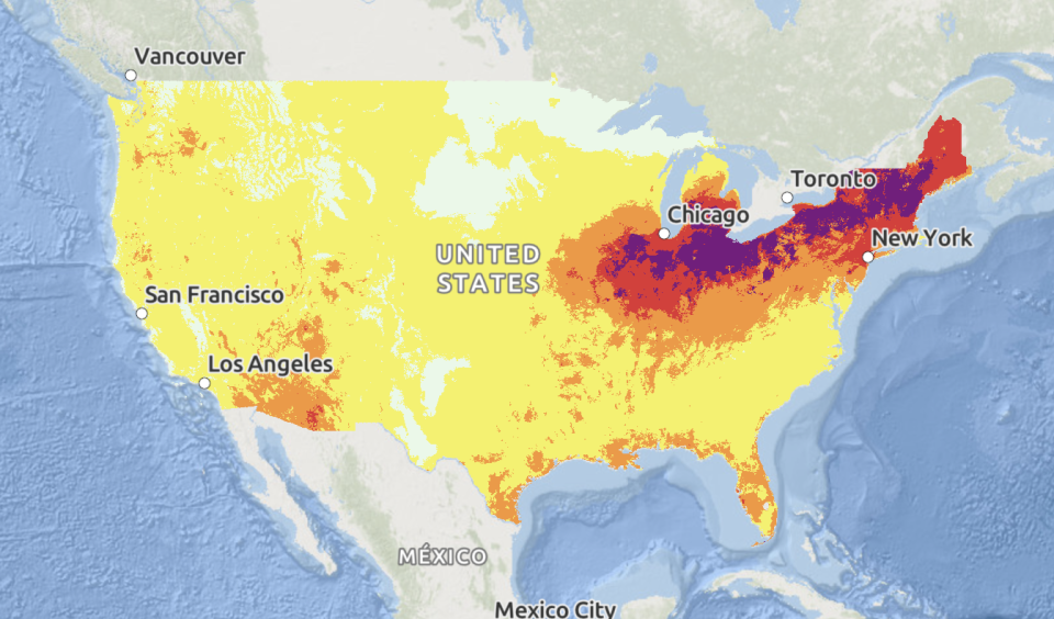 The National Weather Service's HeatRisk map for June 20, 2024 shows much of the U.S. at risk for heat-related issues on that day, with many in the Northeast expected to see