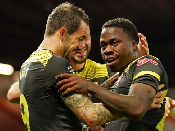 Michael Obafemi celebrates his late equaliser (Reuters)