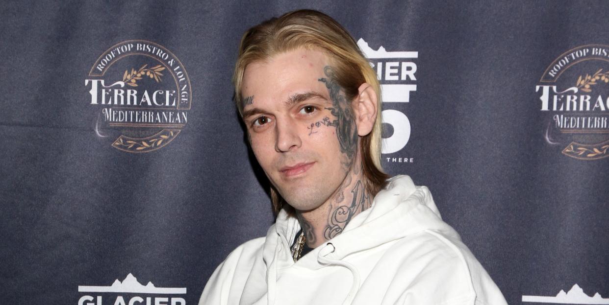 las vegas, nevada   february 12 singer and producer aaron carter arrives at the kings of hustler male revue at larry flynts hustler club on february 12, 2022 in las vegas, nevada photo by gabe ginsberggetty images