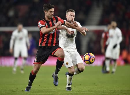 Britain Soccer Football - AFC Bournemouth v Watford - Premier League - Vitality Stadium - 21/1/17 Bournemouth's Andrew Surman in action with Watford's Tom Cleverley Reuters / Hannah McKay Livepic