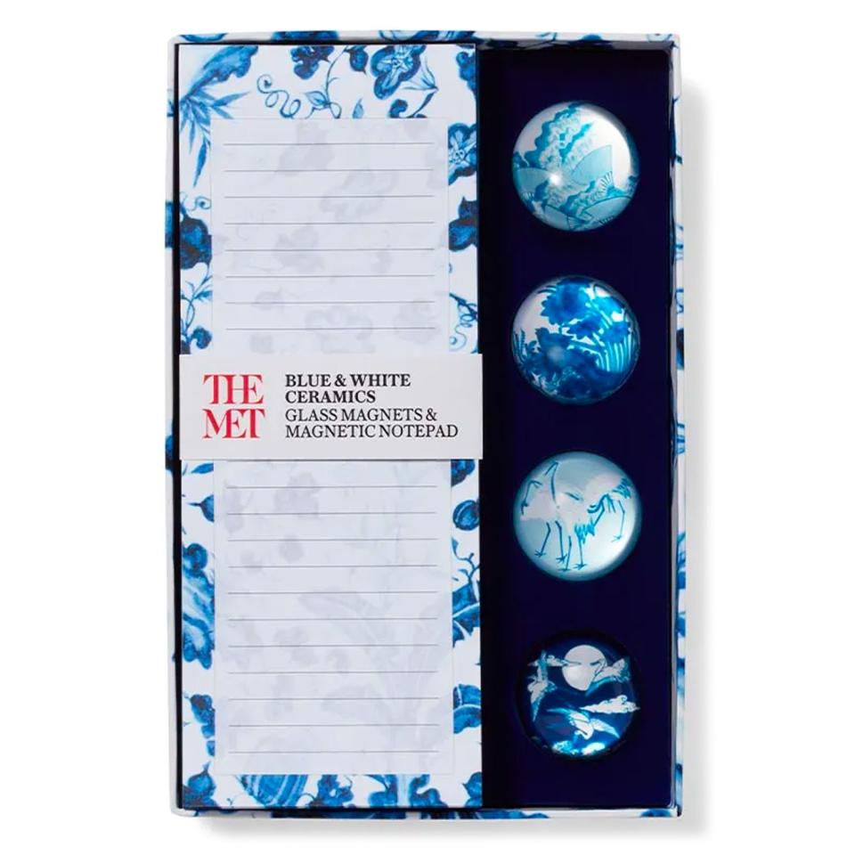 <p><a href="https://store.metmuseum.org/blue-white-ceramics-notepad-glass-magnet-set-80056621" rel="nofollow noopener" target="_blank" data-ylk="slk:Shop Now;elm:context_link;itc:0;sec:content-canvas" class="link ">Shop Now</a></p><p>Blue & White Ceramics Notepad & Glass Magnet Set</p><p>$26.00</p><p>metmuseum.org</p>