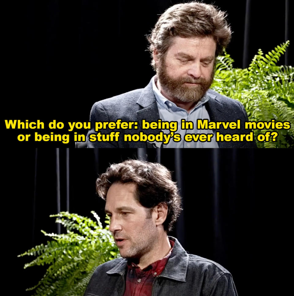 Zach asking Paul Rudd which do you prefer, being in Marvel movies or being in stuff nobody's ever heard of?