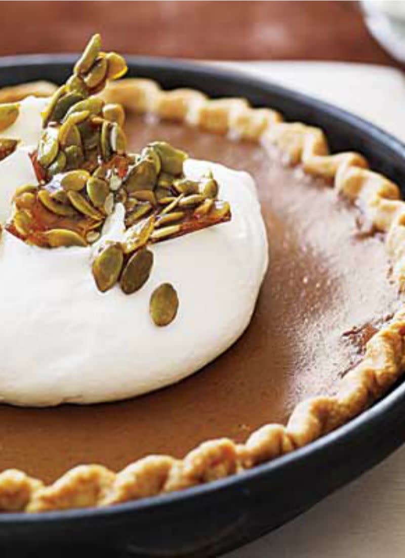 Pumpkin Pie with Maple Whipped Cream and Pumpkin-Seed Brittle