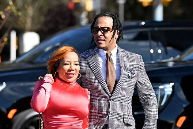 Tameka "Tiny" Harris and T.I. at Intrada Westside ribbon cutting on Nov. 14, 2023 in Atlanta. - Credit: Derek White/Getty Images