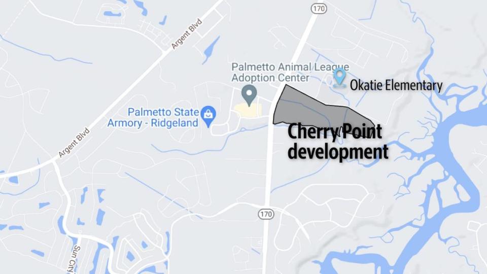 Location for proposed new development along S.C. 170 and Cherry Point Road in Okatie. Staff