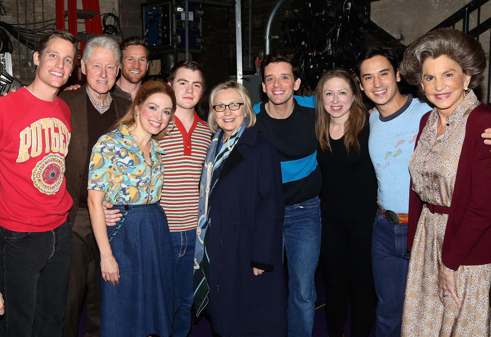 She got it from her mama. Chelsea Clinton tells Yahoo Entertainment she “loved going to the theater with my mom” Hillary Clinton “as a kid” — and she still does. Here she’s with both of her parents backstage at <em>Torch Song</em> on Broadway in November. (Photo: Bruce Glikas/Bruce Glikas/FilmMagic)