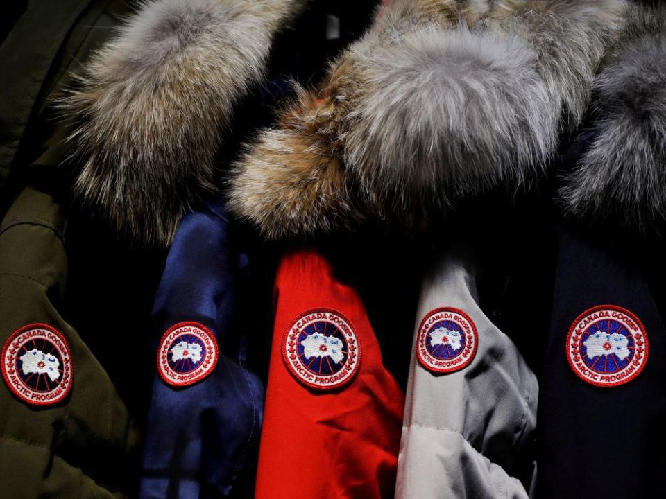 FILE PHOTO: Jackets hang in the showroom of the Canada Goose factory in Toronto