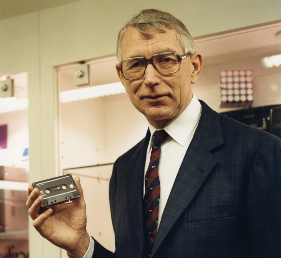 Lou Ottens, who oversaw the creation of the compact cassette tape, when he was head of Philips Electronics' product development department, with the first audiocassette.