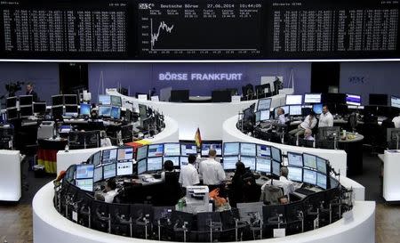 The curve of the German share price index DAX board, is pictured at the Frankfurt stock exchange June 27, 2014. REUTERS/Remote/Stringer