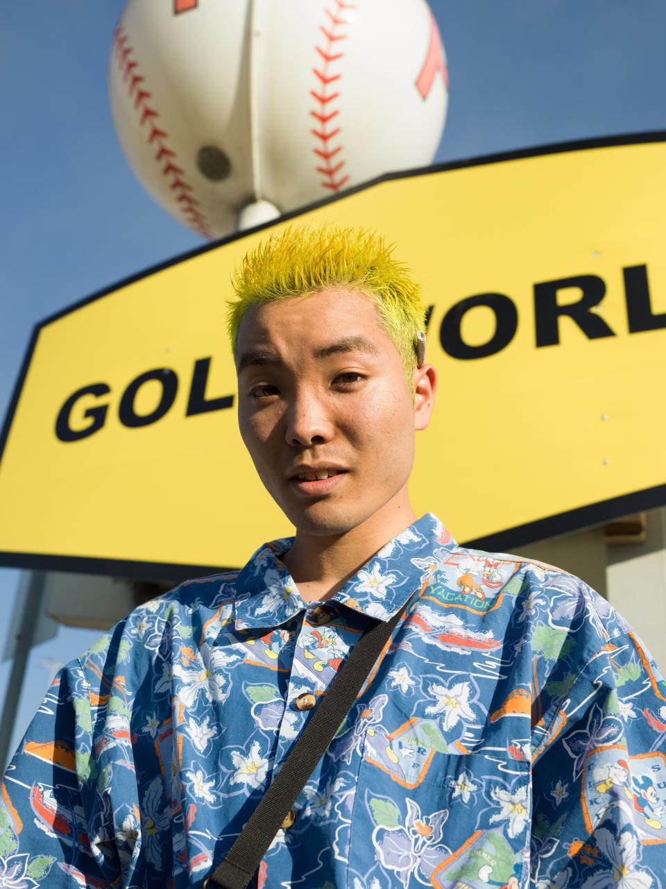 Sota, 22
Born in Nagano, Japan, Sota has lived in Amsterdam for the past five years, and hopes to open a ramen shop there one day. “I especially think about colors,” he says about his style. He can’t wait to see The Internet and Thundercat later in the day.