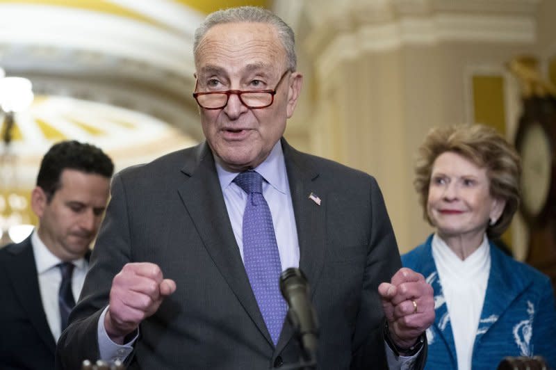 Senate Majority Leader Chuck Schumer, D-N.Y., said as soon as the House sends the government funding bill to the Senate he will put it up for a vote without delay. Photo by Bonnie Cash/UPI