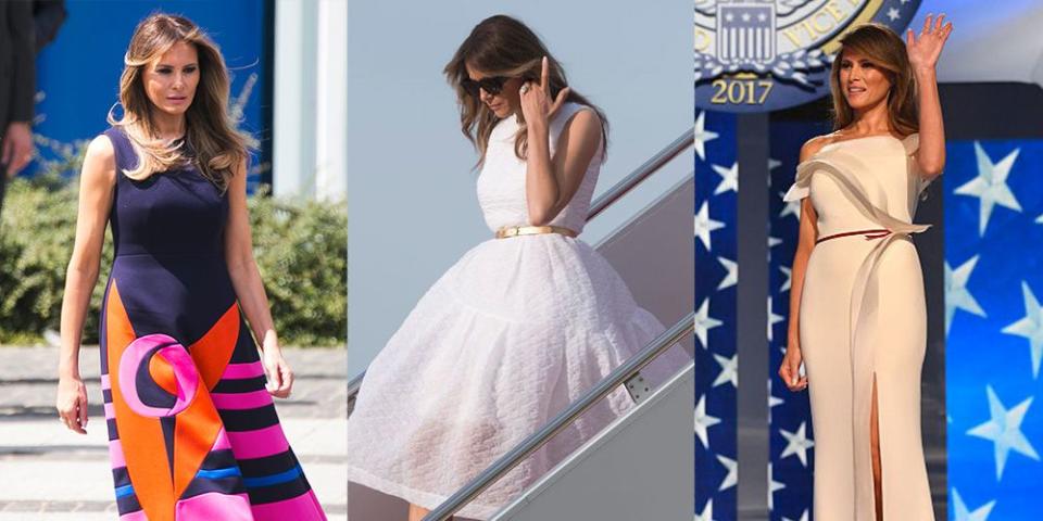 <p>People are always watching <span class="redactor-unlink">what the First Lady</span> is wearing — it sort of comes with the territory. Things are <a href="https://www.redbookmag.com/life/news/g4270/melania-trump-parenting-style/" rel="nofollow noopener" target="_blank" data-ylk="slk:no different with Melania Trump;elm:context_link;itc:0;sec:content-canvas" class="link ">no different with Melania Trump</a>. Here are some of her past looks that have had everyone talking.</p>