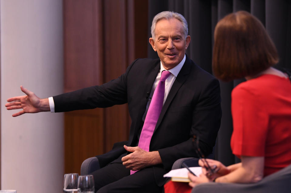 Former prime minister Tony Blair during a speech to mark the 120th anniversary of the founding of the Labour party, in the Great Hall at King's College, London. (Photo by Stefan Rousseau/PA Images via Getty Images)