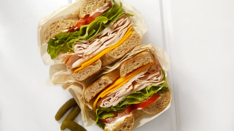sandwich wrapped in parchment paper