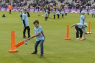 <p>Children take part in the All Stars Cricket project during the 5th Royal London One-Day Cup, between England and the West Indies, in Southampton, England on September 29, 2017.</p>
