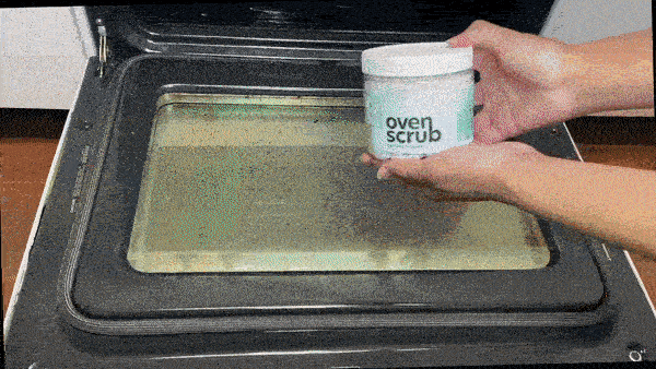 An oven cleaning kit complete with oven scrub, all-purpose cleaner, and a metallic sponge