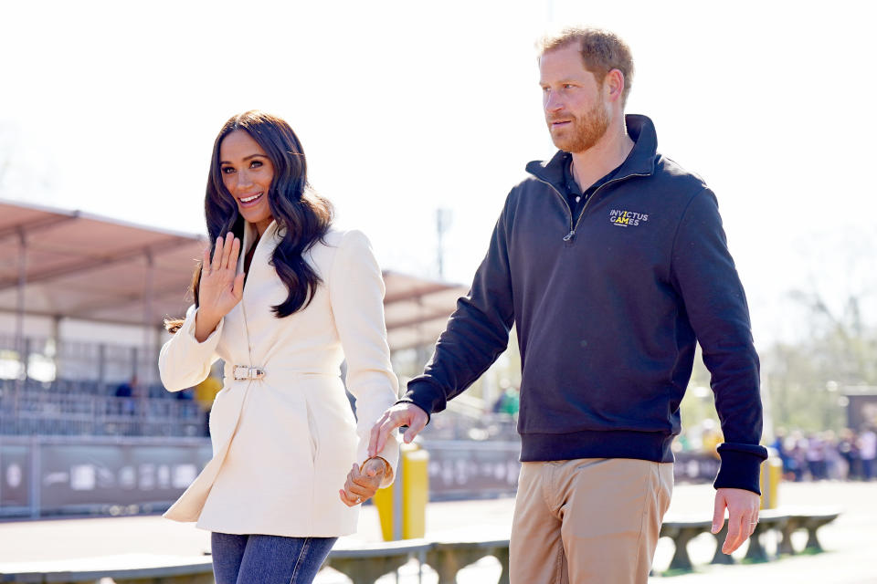 The Duke and Duchess of Sussex attending the Invictus Games athletics events in the Athletics Park, at Zuiderpark the Hague, Netherlands. Picture date: Sunday April 17, 2022.