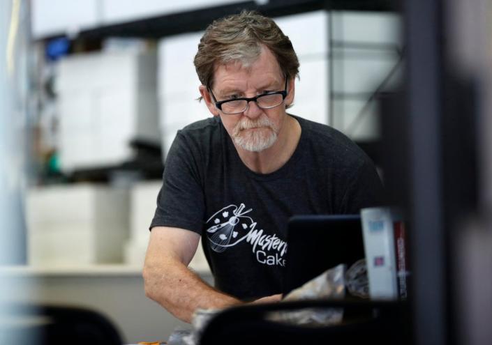 Jack Phillips, owner of Masterpiece Cakeshop, manages his shop in Lakewood, Colorado  (AP)