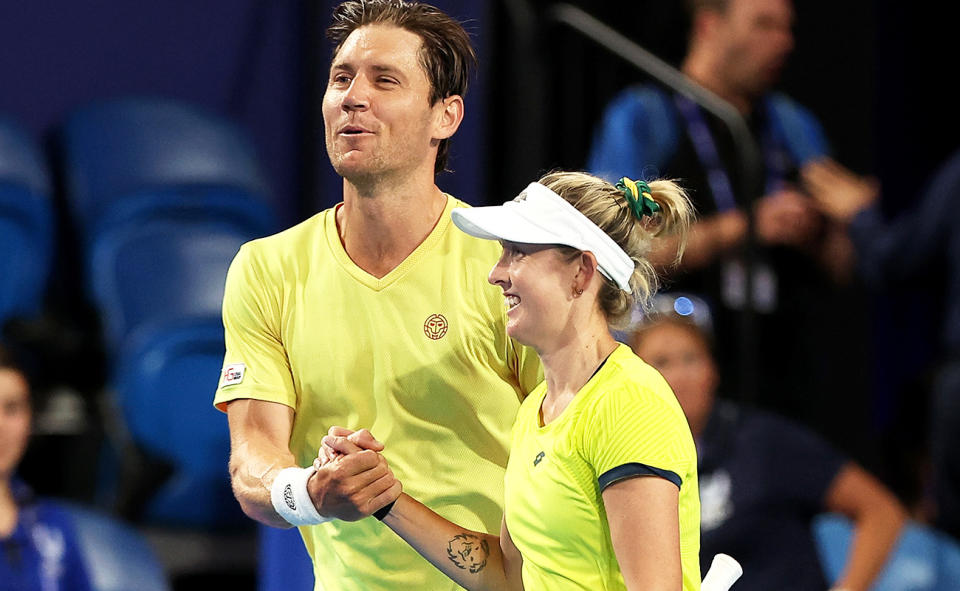 Matt Ebden and Storm Hunter, pictured here after their win over Jessica Pegula and Rajeev Ram at the United Cup.