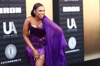 <p>Jennifer Hudson flashes a big smile while attending the premiere of <em>Respect </em>in L.A. on Aug. 8. </p>