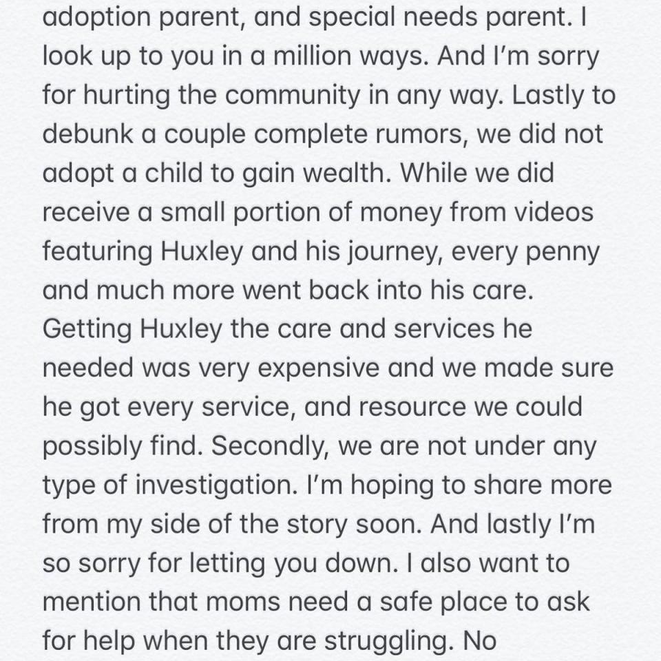 Stauffer claimed any money made from posts about Huxley went towards his care (Instagram / Myka Stauffer)