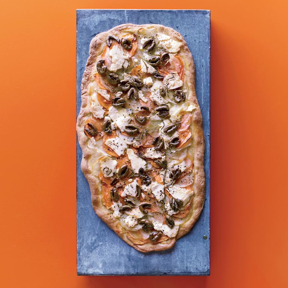 Two-Potato Flatbread with Olives and Feta