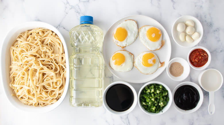 noodles eggs and other ingredients