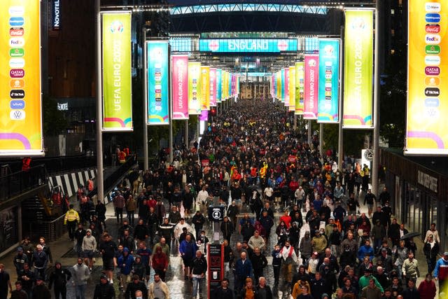 Fans outside Wembley Stadium after the match between England and Scotland (Aaron Chown/PA)