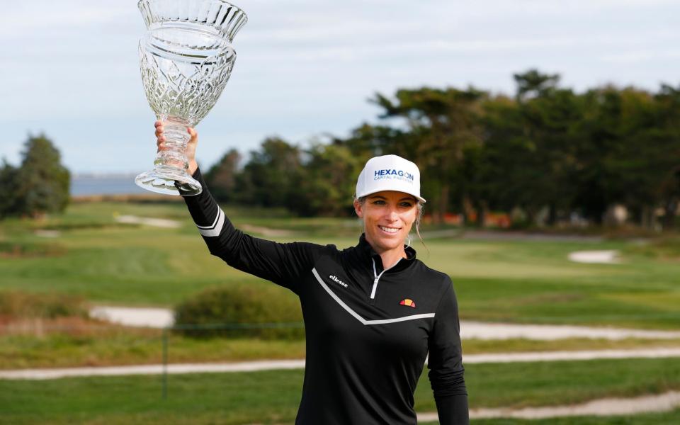  Mel Reid, of England, celebrates after winning the Shoprite LPGA Classic golf tournament, - Noah K. Murray