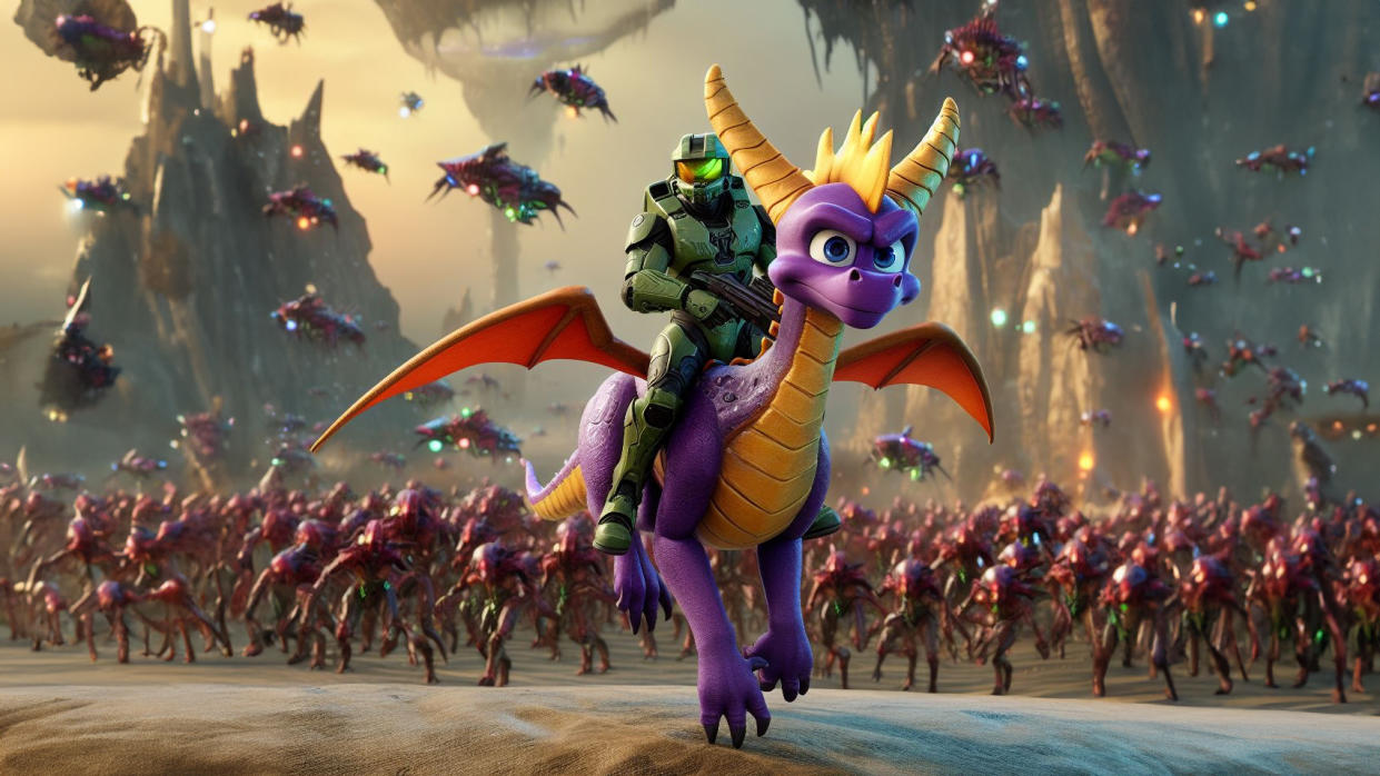  Spyro the Dragon and Master Chief battle on an alien world. 