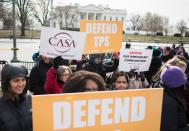 <p>Immigrants and activists protest near the White House to demand that the Department of Homeland Security extend Temporary Protected Status (TPS) for more than 195,000 Salvadorans on Jan. 8, 2018 in Washington. (Photo: Andrew Caballero-Reynolds/AFP/Getty Images) </p>