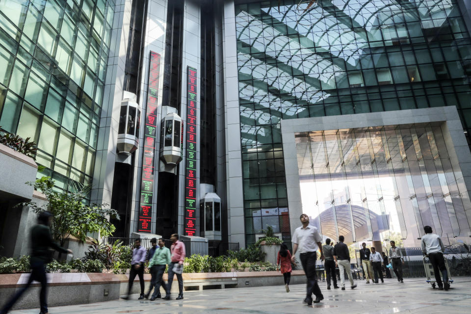 The atrium of the National Stock Exchange of India in Mumbai in 2016. (Photo: Dhiraj Singh/Bloomberg via Getty Images)