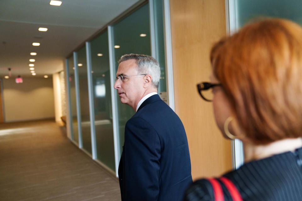 Former White House counsel Pat Cipollone arrives at the U.S. Capitol on Friday, July 8 for a closed-door interview to give sworn testimony to the House committee investigating the Jan. 6, 2021 Capitol attack.   Cipollone negotiated the testimony after he was subpoenaed, following testimony from other White House aides and Justice Department officials.