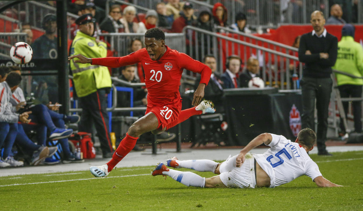 Jonathan David (20) and Canada were the better side throughout their 2-0 win over the USMNT in the CONCACAF Nations League on Tuesday. (Getty)