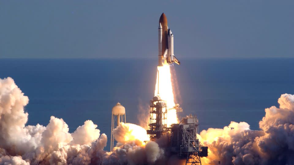 Space Shuttle Columbia lifts off from the Kennedy Space Center January 16, 2003. Columbia broke up upon re-entry to earth February 1, 2003. - Matt Stroshane/Getty Images