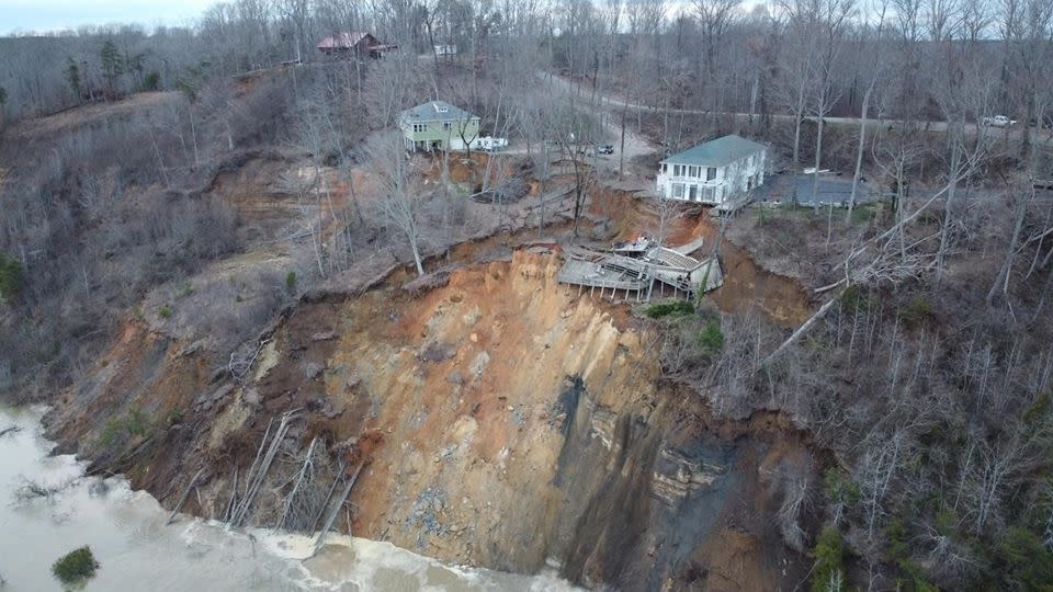 The aftermath of a landslide following historic flooding in Tennessee: Hardin County Fire Department