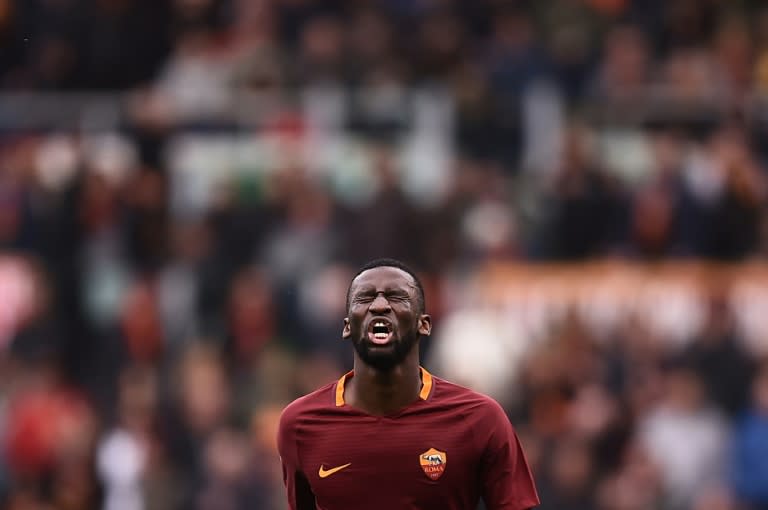 Roma's defender Antonio Rudiger reacts at the end of the Italian Serie A football match against Napoli on March 4, 2017