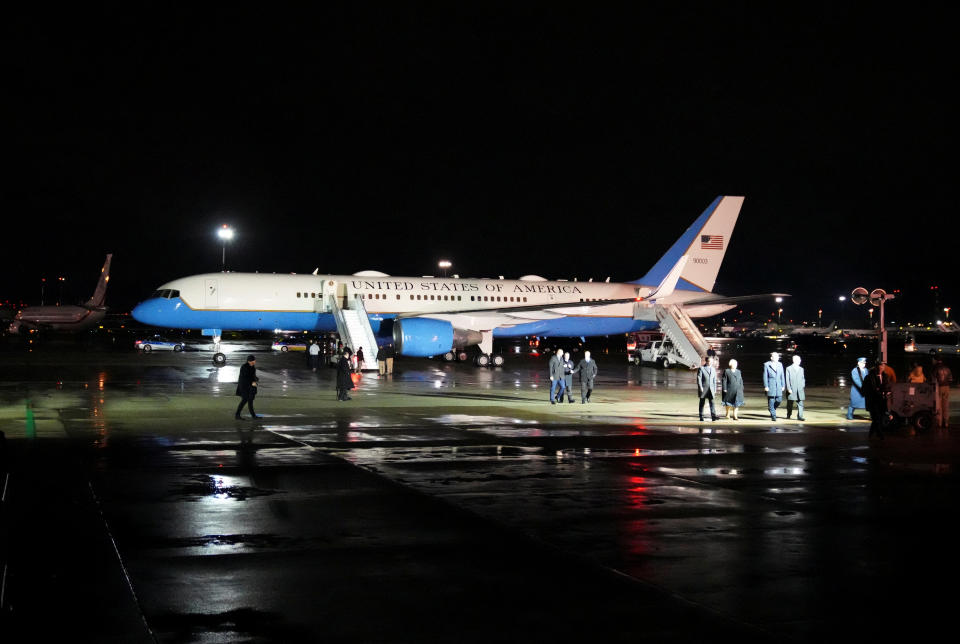 A general view of Air Force One as U.S. President Joe Biden arrives at Warsaw Chopin Airport, in Warsaw, Poland, February 20, 2023. REUTERS/Aleksandra Szmigiel