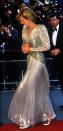 <p>The Princess shined in a gold lame evening gown by Bruce Oldfield, which she wore to the premiere of the James Bond film <em>A View to Kill </em>in 1985.</p>