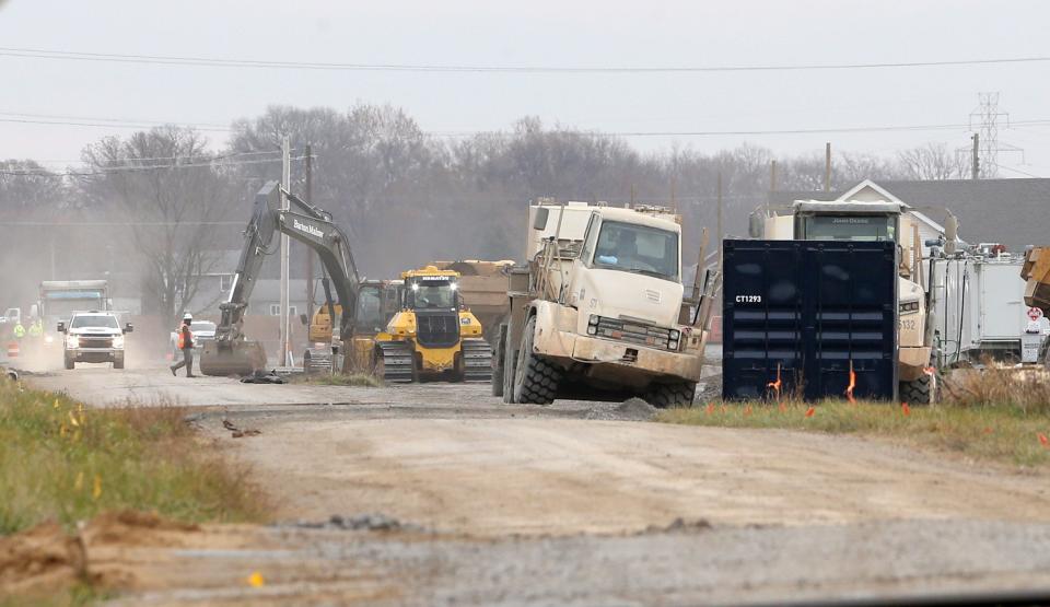 Crews work to prepare the site along Fillmore Road for the EV battery plant expected to be built near New Carlisle.
